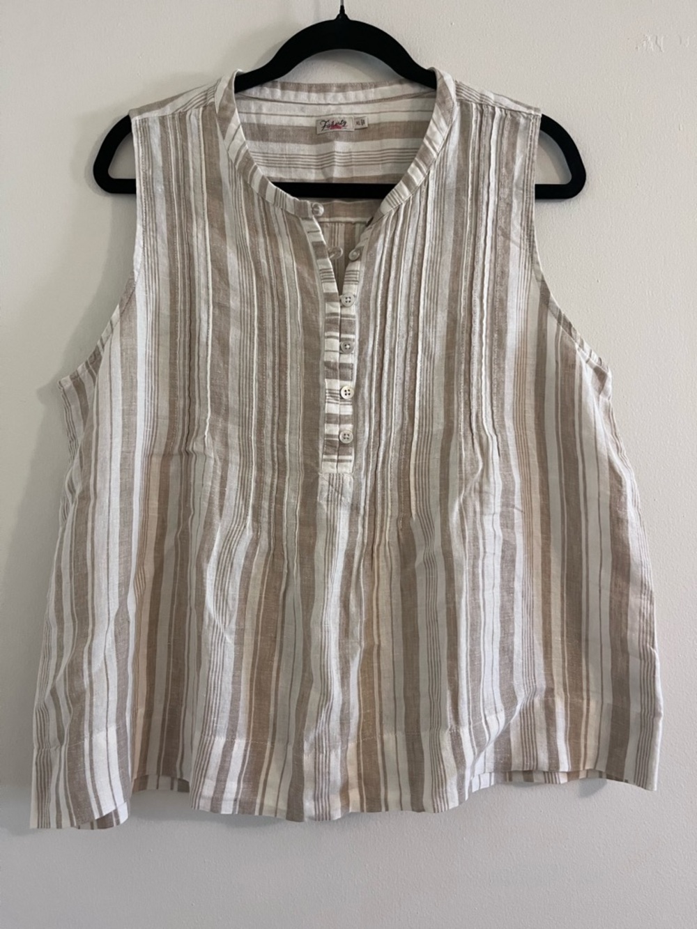 Faherty Isha Linen Natural Bombay Tan White Striped Sleeveless Top Size XL